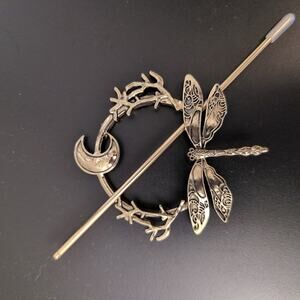 Dragonfly and Moon Hair Pin Gothic